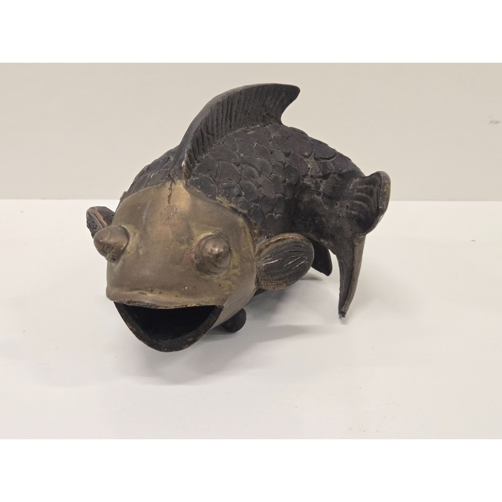 Vtg Bronze Koi Fish Sculpture Vase - Picture 4 of 12